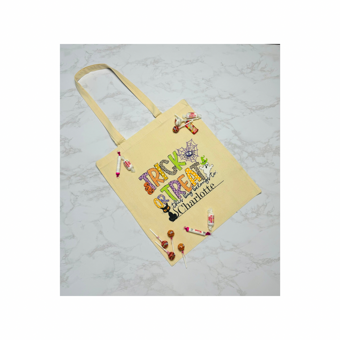 Personalised Halloween tote, trick or treat bag.