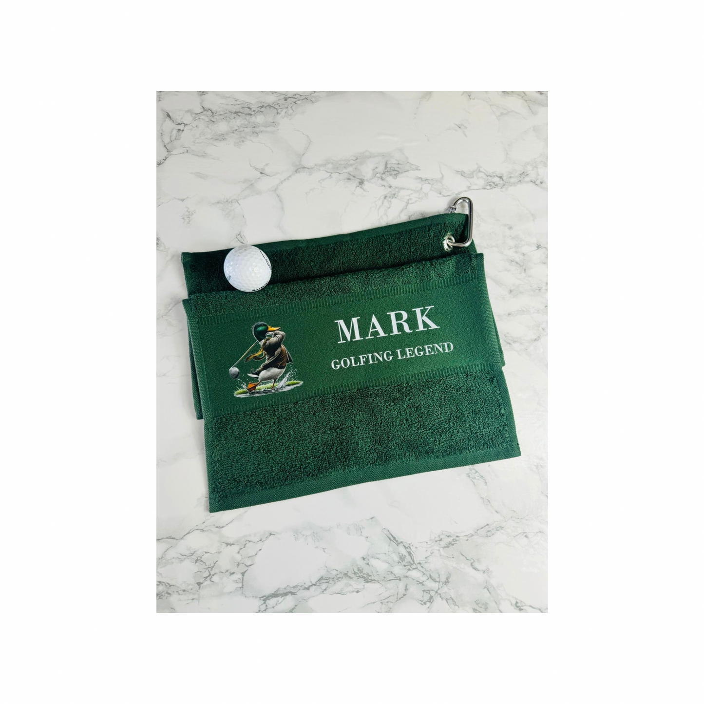 Personalised golf towel.