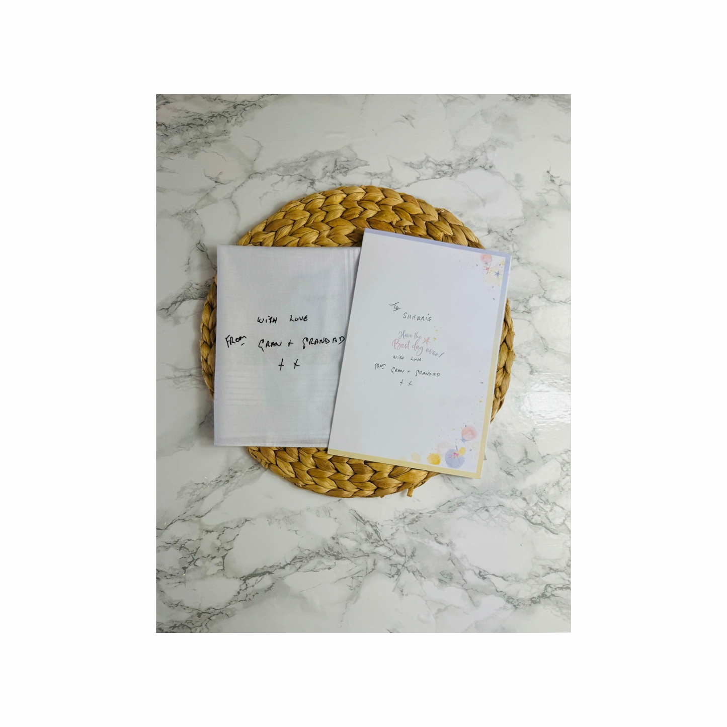 Personalised handwriting handkerchief.