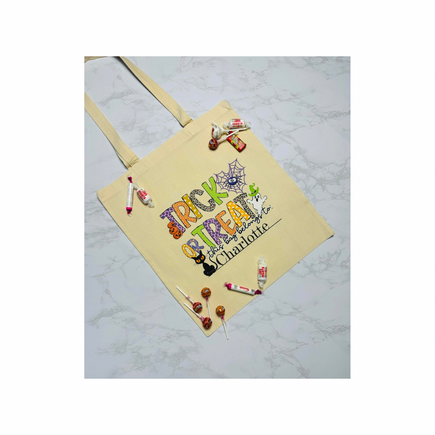 Personalised Halloween tote, trick or treat bag.