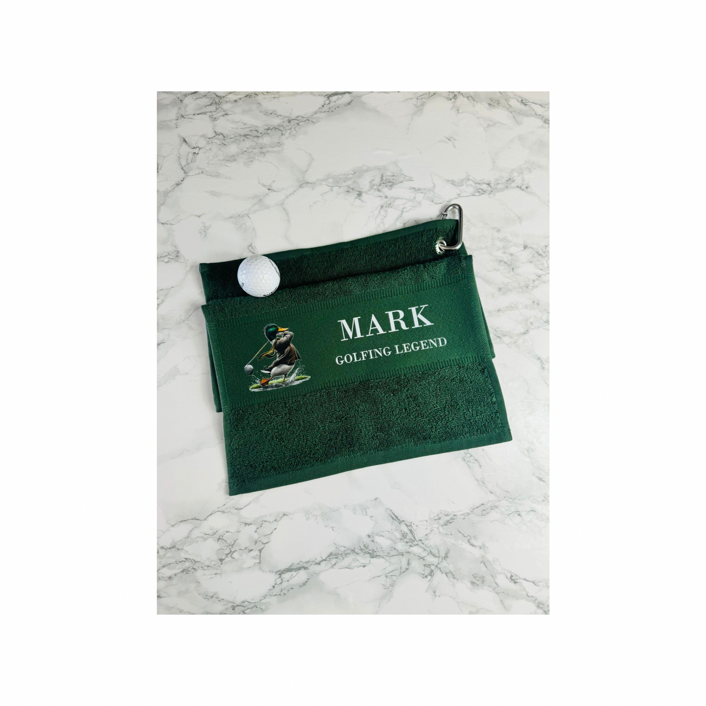 Personalised golf towel.