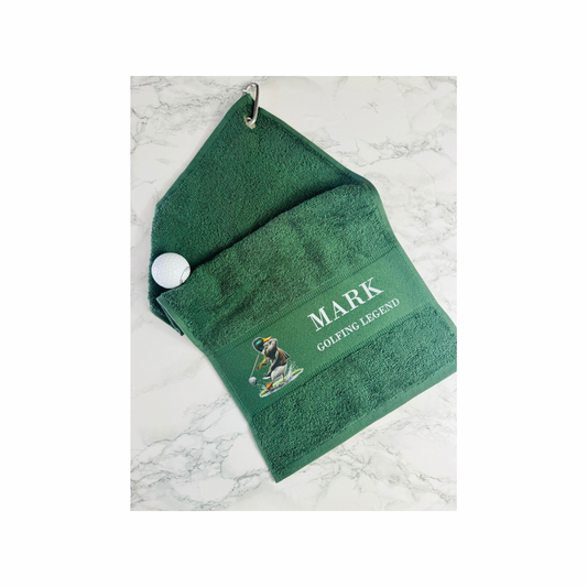 Personalised golf towel.