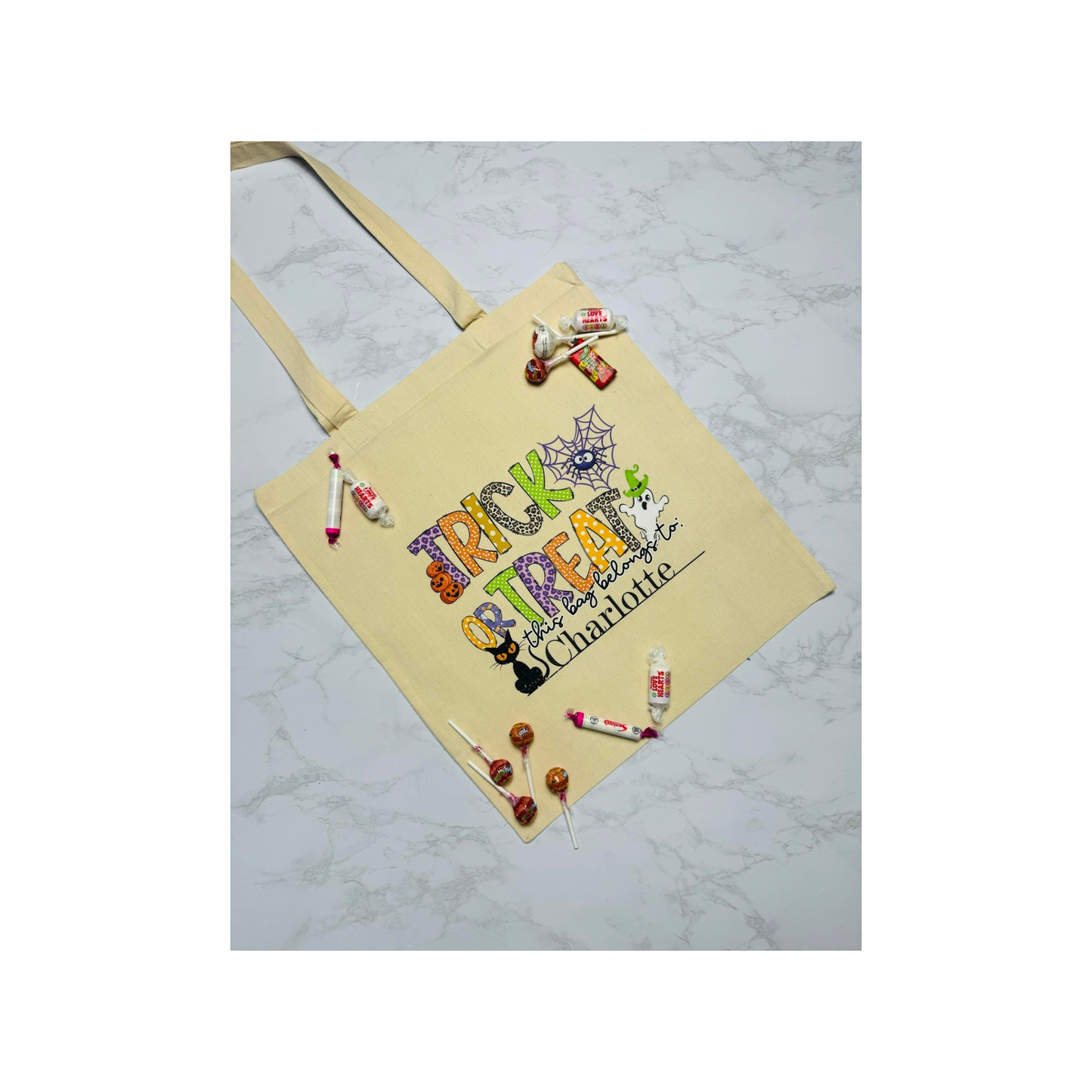 Personalised Halloween tote, trick or treat bag.