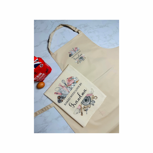 Personalised baking gift set tea towel & apron.