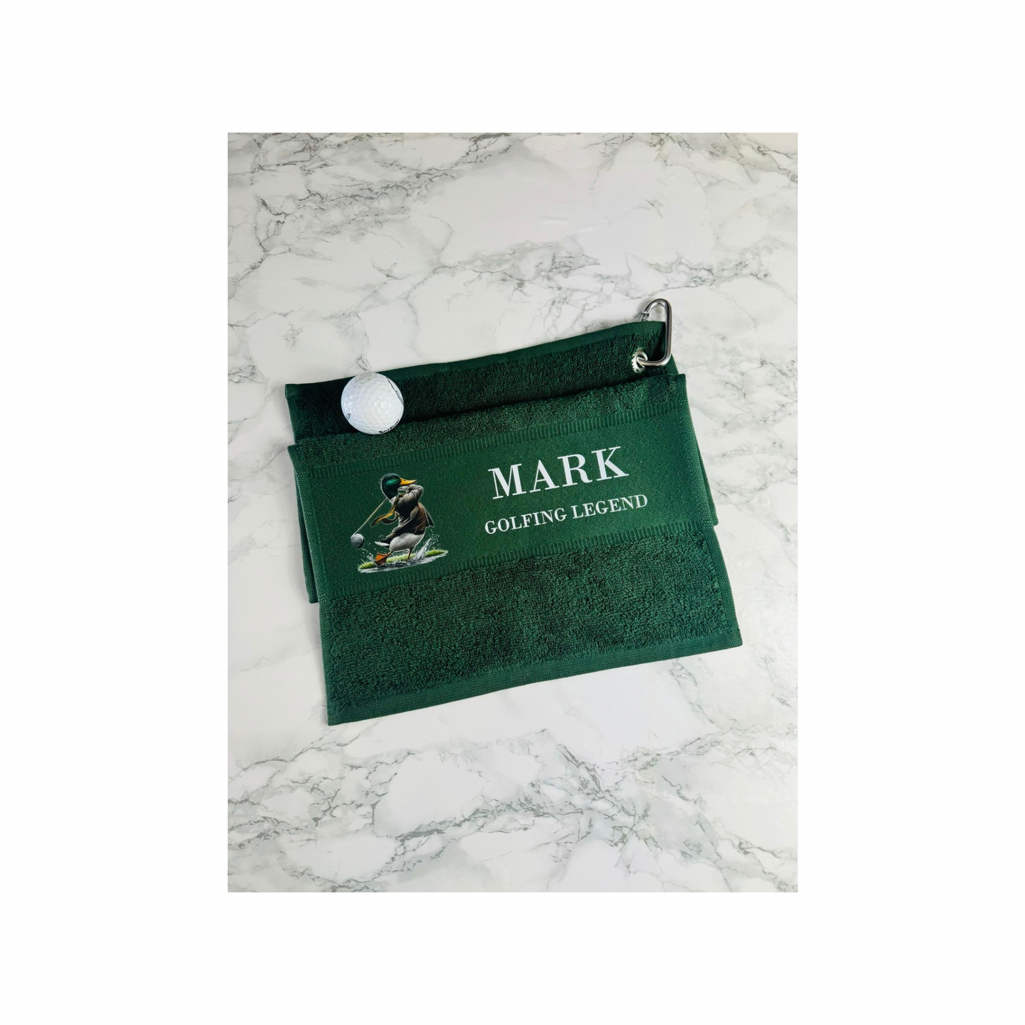 Personalised golf towel.