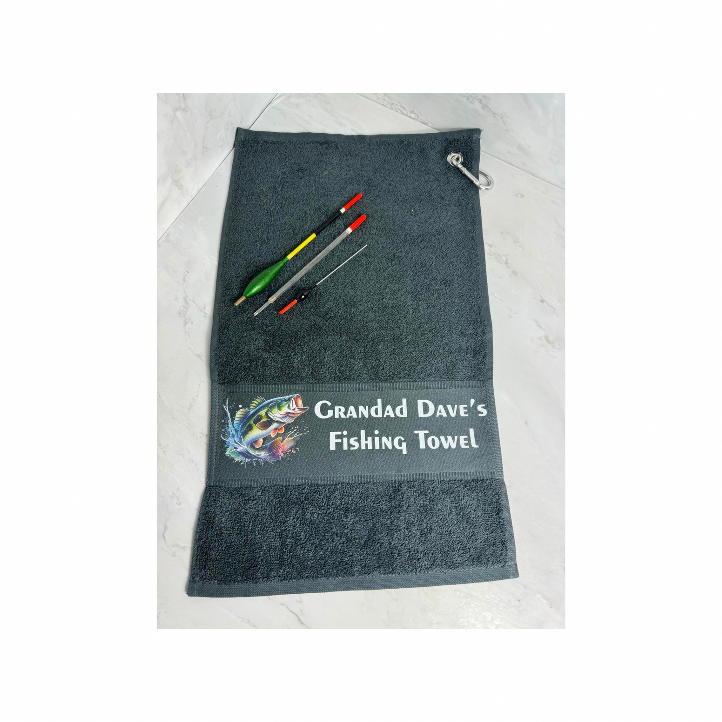 Personalised fishing towel.