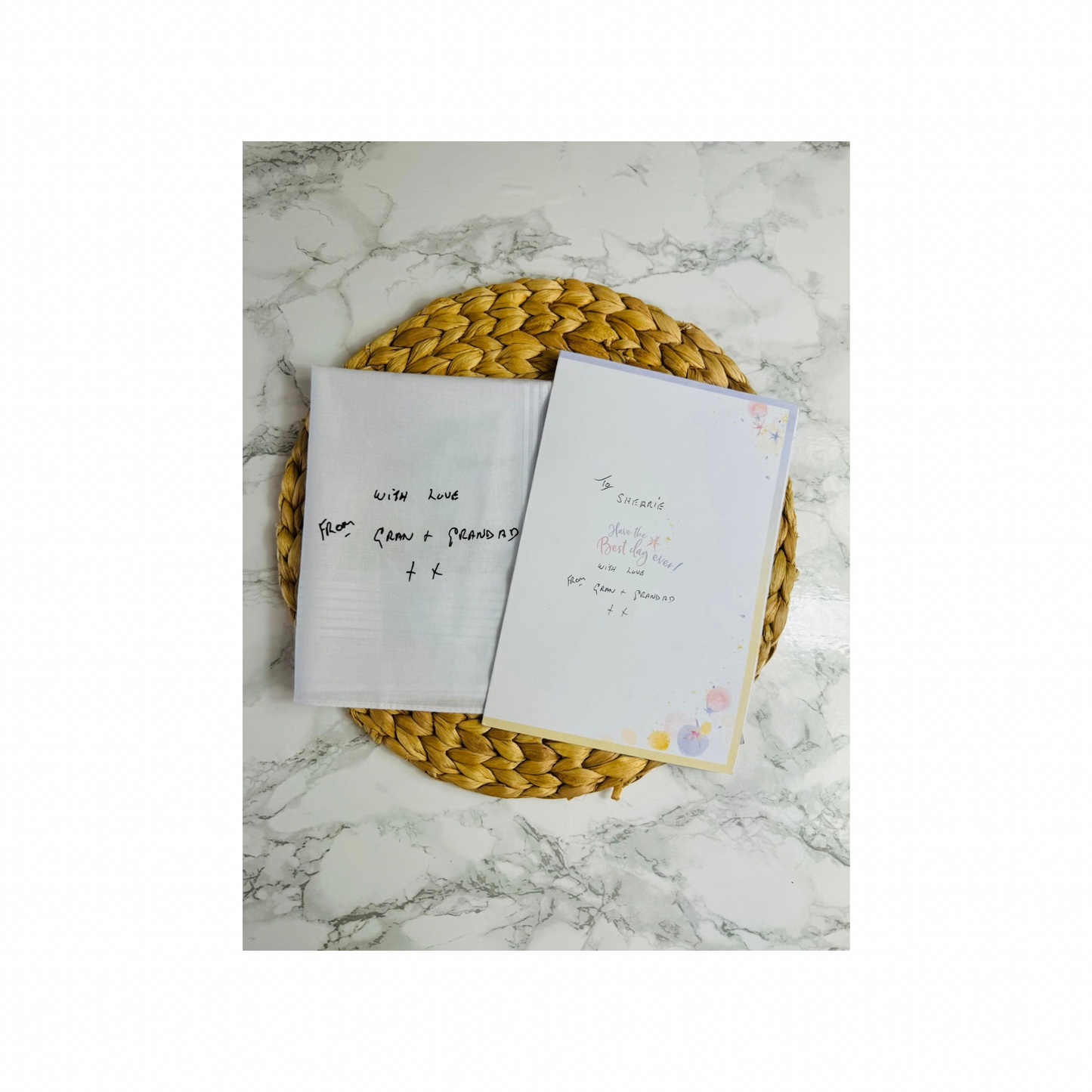 Personalised handwriting handkerchief.