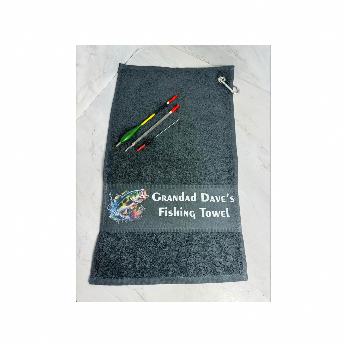 Personalised fishing towel.