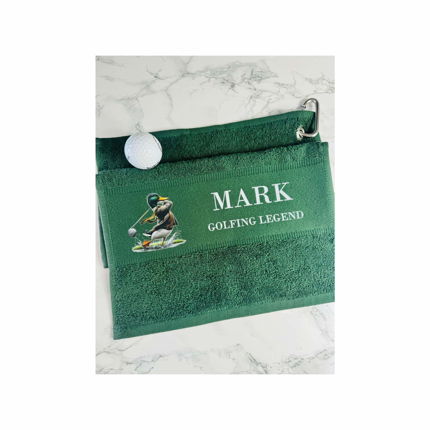 Personalised golf towel.