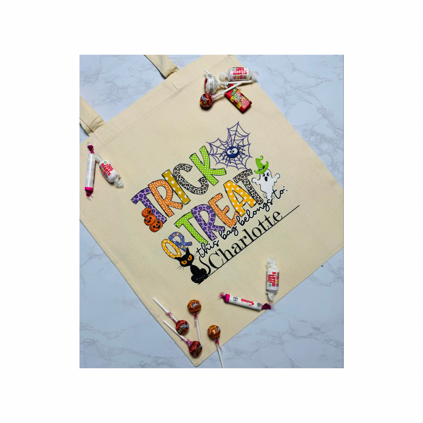 Personalised Halloween tote, trick or treat bag.